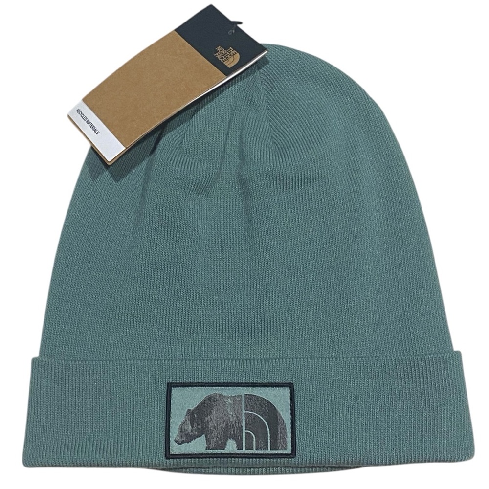 The North Face Dock Worker Bear Logo Patch Recycled Beanie Green Unisex One Size